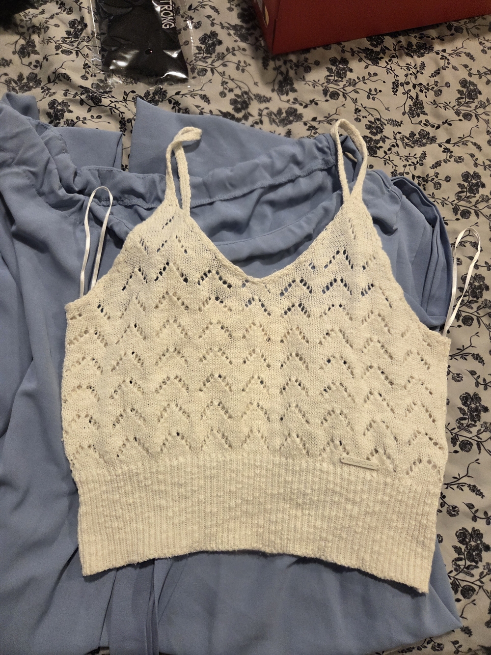 Cream Knit Chevron Cropped Cami with Delicate Straps